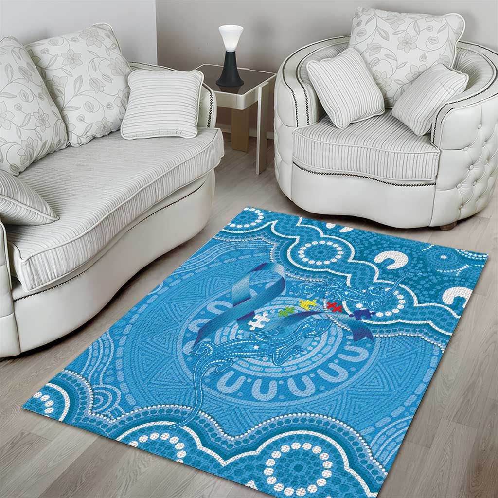 Australia Indigenous Area Rug Blue Ribbon Lizards Autism Awareness - Aussie Hoodie