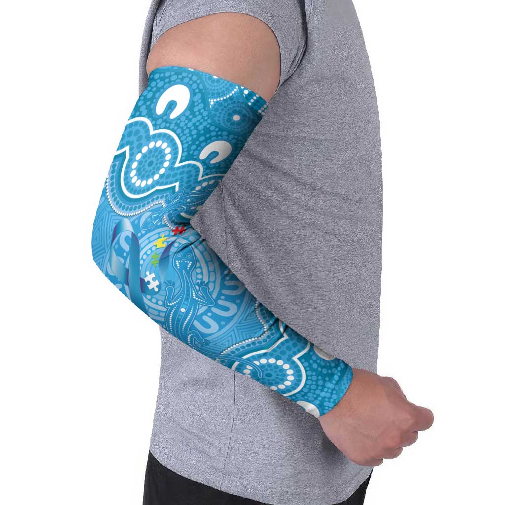 Australia Indigenous Arm Sleeves Blue Ribbon Lizards Autism Awareness - Aussie Hoodie