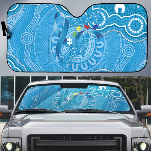 Australia Indigenous Auto Sun Shade Blue Ribbon Lizards Autism Awareness - Aussie Hoodie