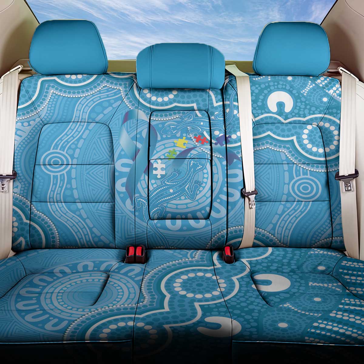 Australia Indigenous Back Car Seat Cover Blue Ribbon Lizards Autism Awareness - Aussie Hoodie