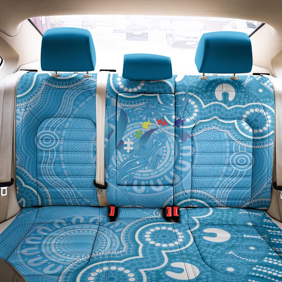 Australia Indigenous Back Car Seat Cover Blue Ribbon Lizards Autism Awareness - Aussie Hoodie