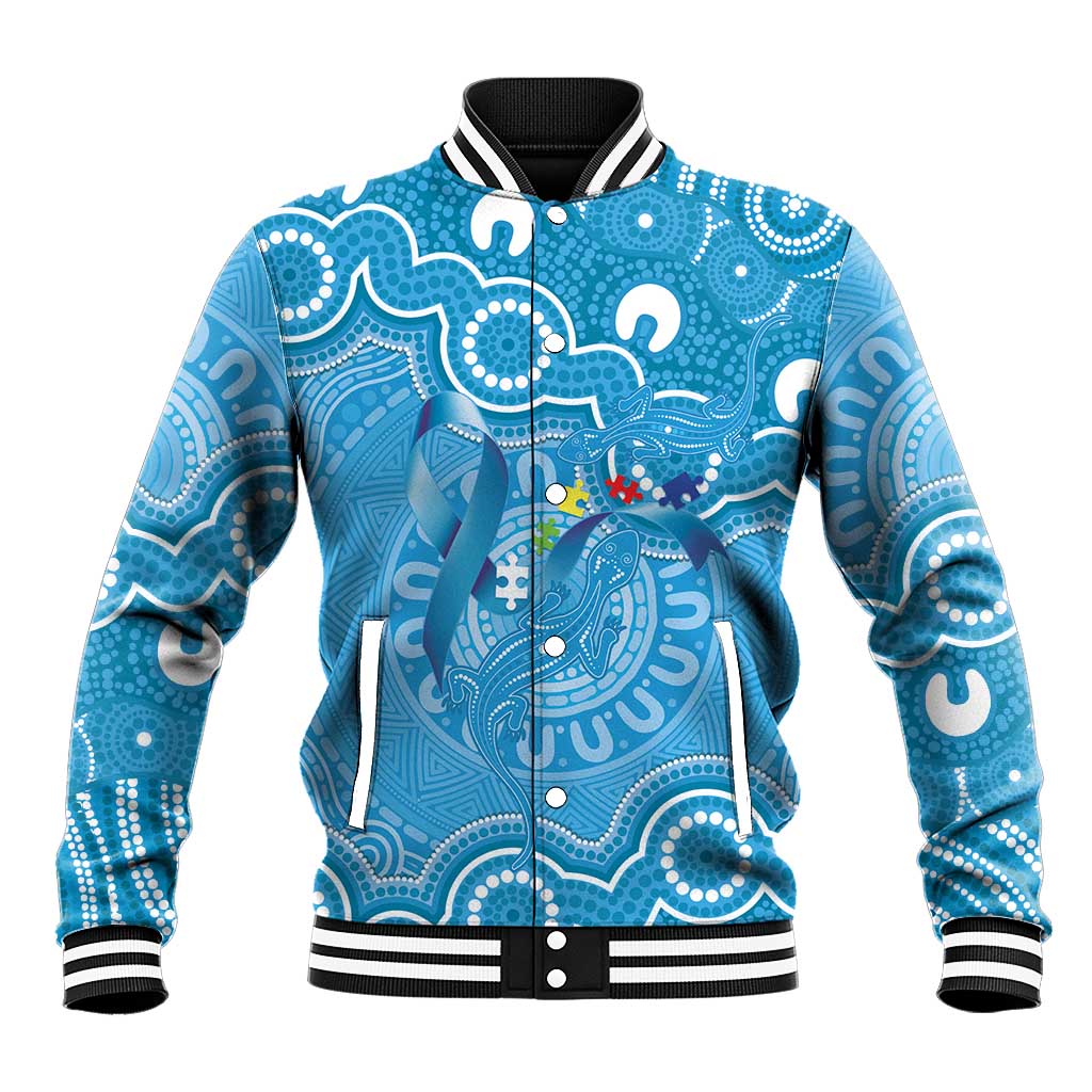 Australia Indigenous Baseball Jacket Blue Ribbon Lizards Autism Awareness - Aussie Hoodie