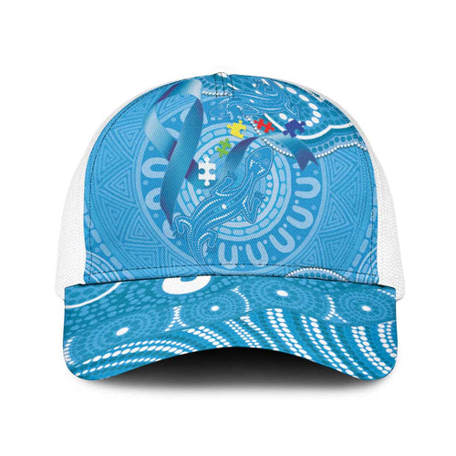 Australia Indigenous Baseball Net Cap Blue Ribbon Lizards Autism Awareness - Aussie Hoodie
