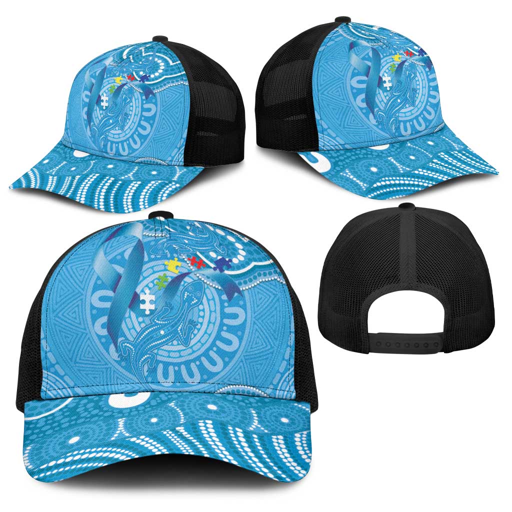 Australia Indigenous Baseball Net Cap Blue Ribbon Lizards Autism Awareness - Aussie Hoodie