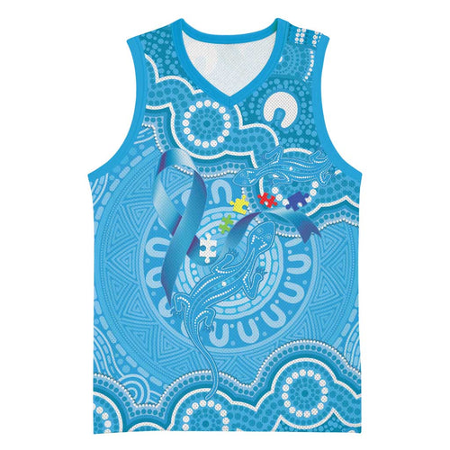 Australia Indigenous Basketball Jersey Blue Ribbon Lizards Autism Awareness - Aussie Hoodie