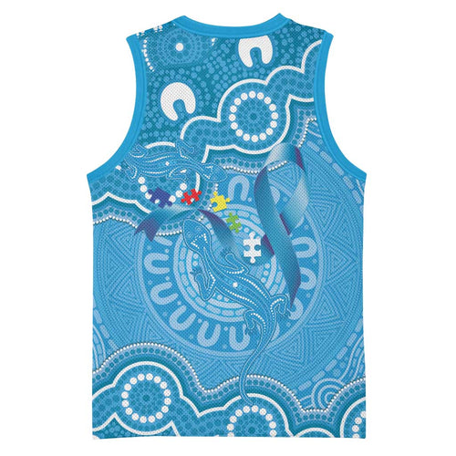 Australia Indigenous Basketball Jersey Blue Ribbon Lizards Autism Awareness - Aussie Hoodie