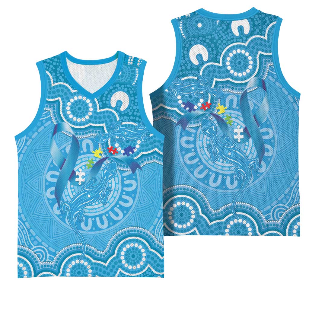 Australia Indigenous Basketball Jersey Blue Ribbon Lizards Autism Awareness - Aussie Hoodie