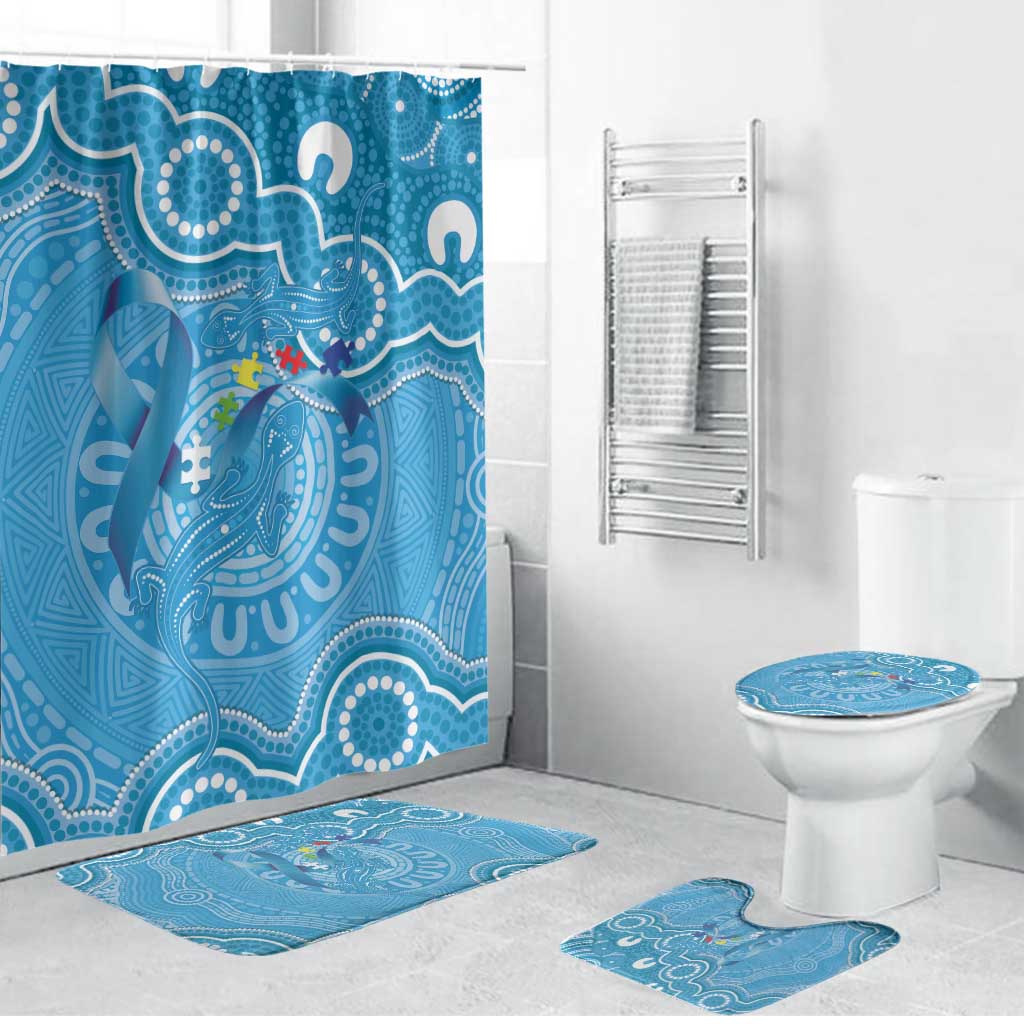 Australia Indigenous Bathroom Set Blue Ribbon Lizards Autism Awareness - Aussie Hoodie