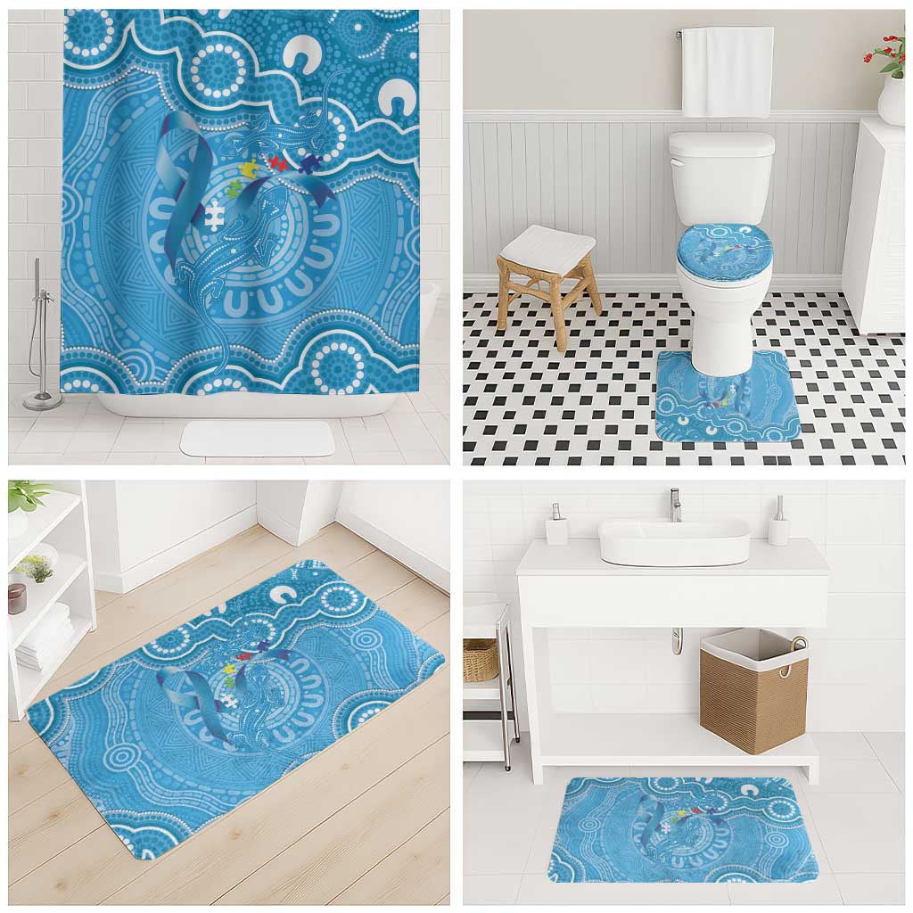 Australia Indigenous Bathroom Set Blue Ribbon Lizards Autism Awareness - Aussie Hoodie