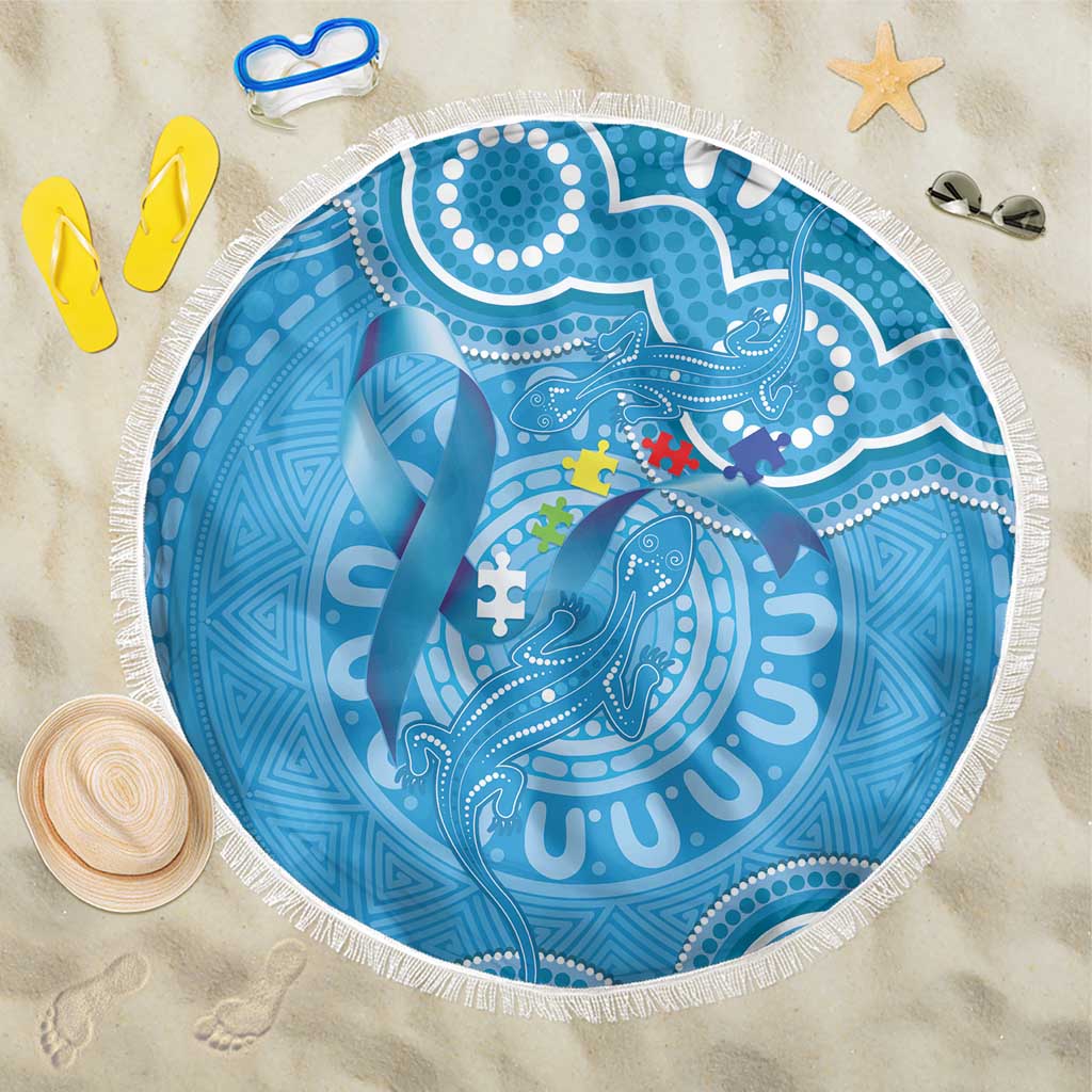 Australia Indigenous Beach Blanket Blue Ribbon Lizards Autism Awareness - Aussie Hoodie