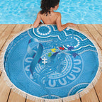 Australia Indigenous Beach Blanket Blue Ribbon Lizards Autism Awareness - Aussie Hoodie