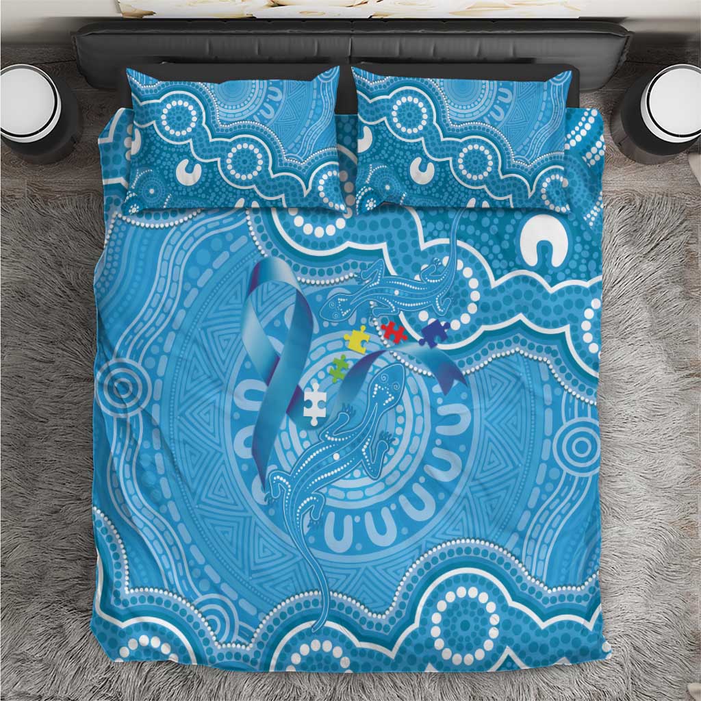 Australia Indigenous Bedding Set Blue Ribbon Lizards Autism Awareness - Aussie Hoodie