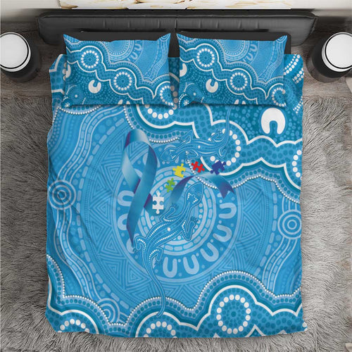 Australia Indigenous Bedding Set Blue Ribbon Lizards Autism Awareness - Aussie Hoodie