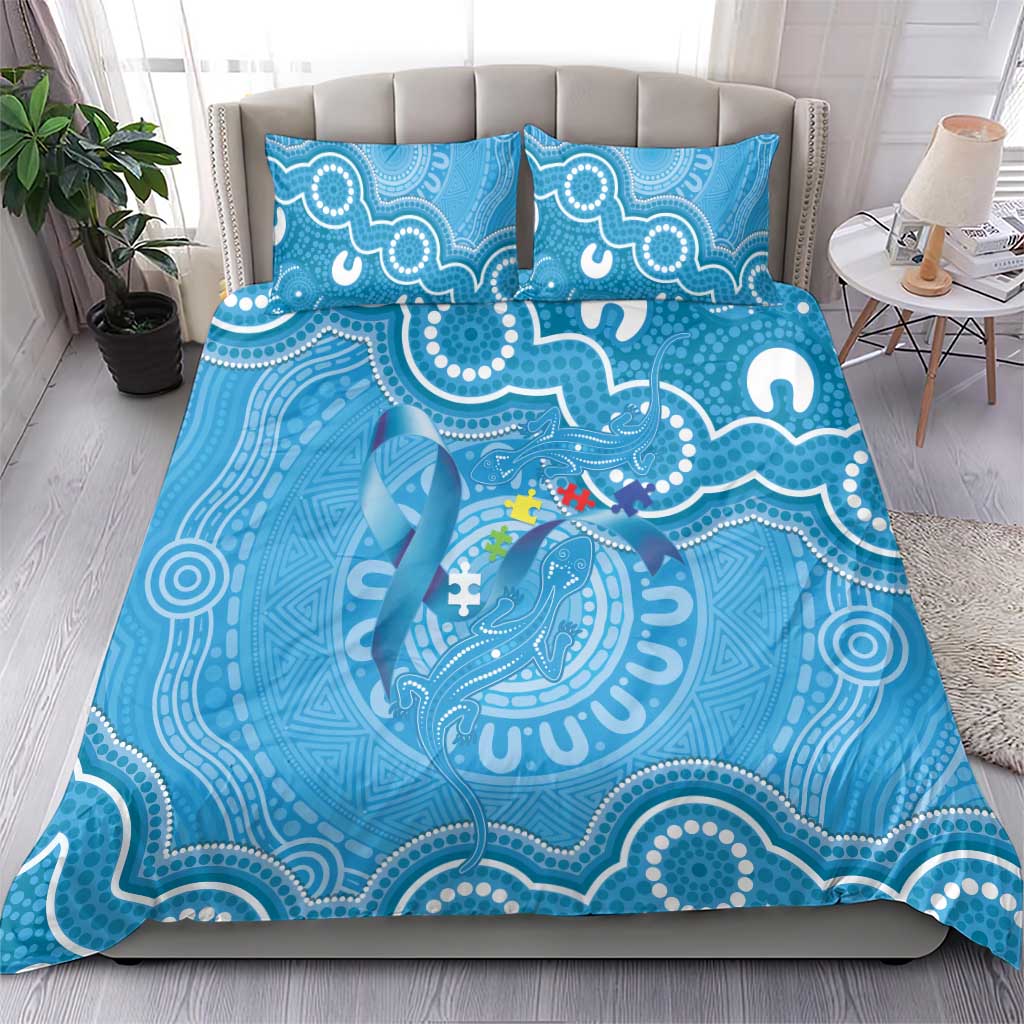 Australia Indigenous Bedding Set Blue Ribbon Lizards Autism Awareness - Aussie Hoodie