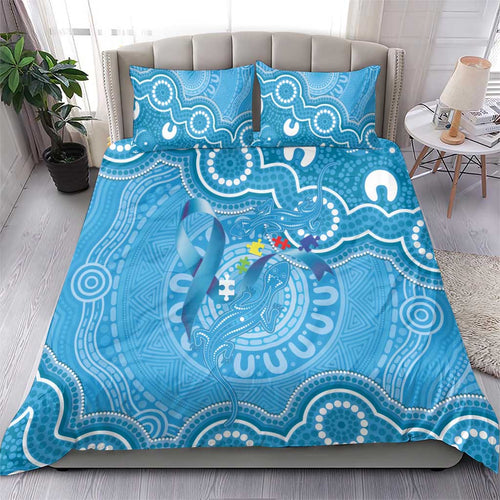 Australia Indigenous Bedding Set Blue Ribbon Lizards Autism Awareness - Aussie Hoodie