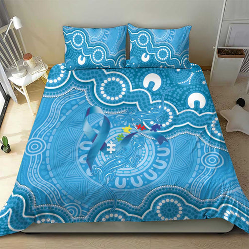 Australia Indigenous Bedding Set Blue Ribbon Lizards Autism Awareness - Aussie Hoodie