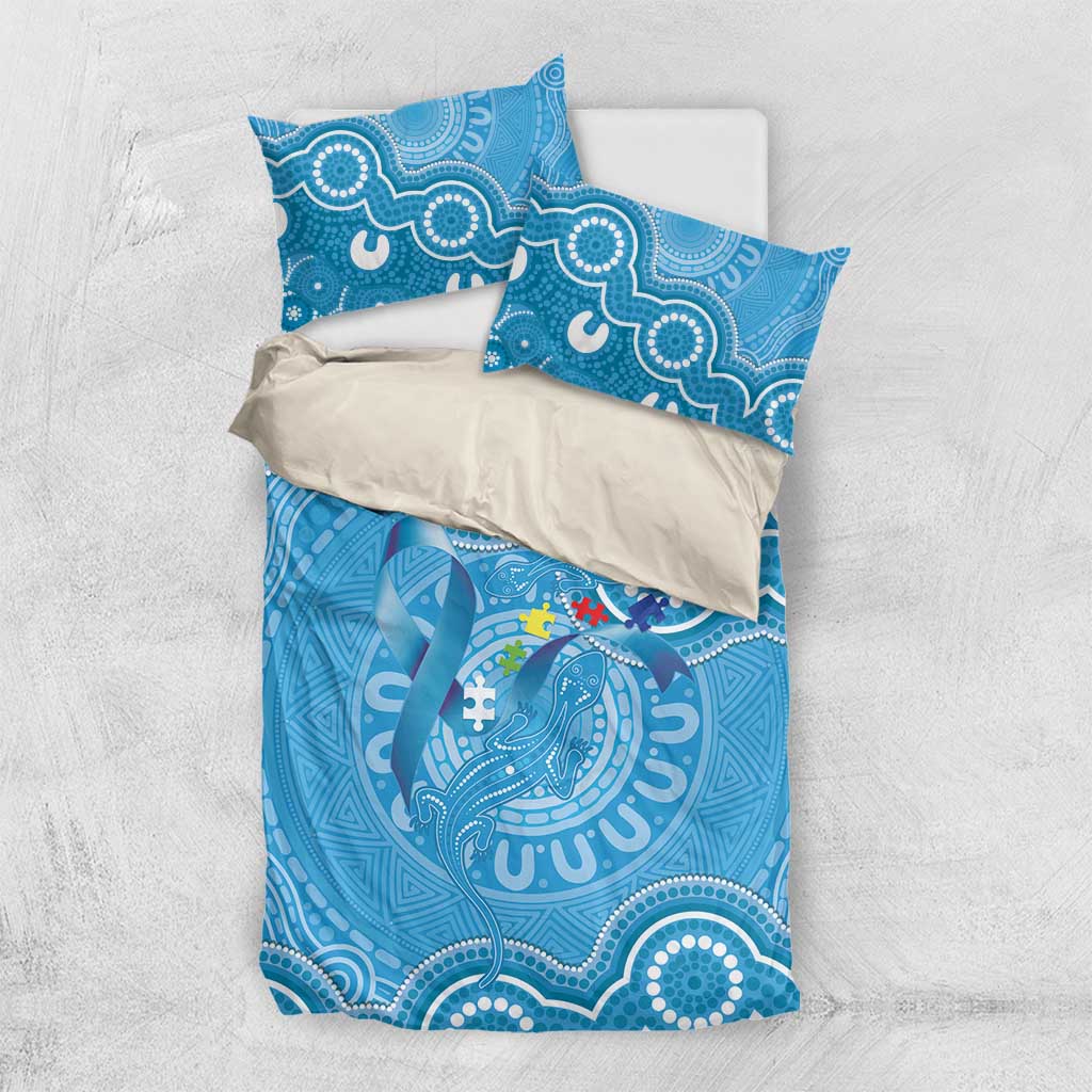 Australia Indigenous Bedding Set Blue Ribbon Lizards Autism Awareness - Aussie Hoodie