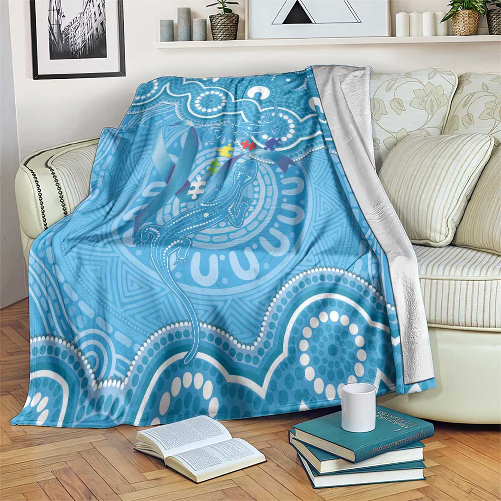 Australia Indigenous Blanket Blue Ribbon Lizards Autism Awareness - Aussie Hoodie