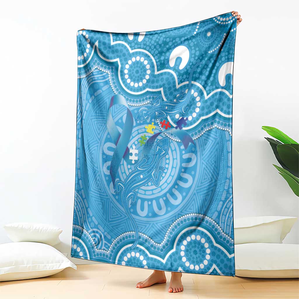 Australia Indigenous Blanket Blue Ribbon Lizards Autism Awareness - Aussie Hoodie