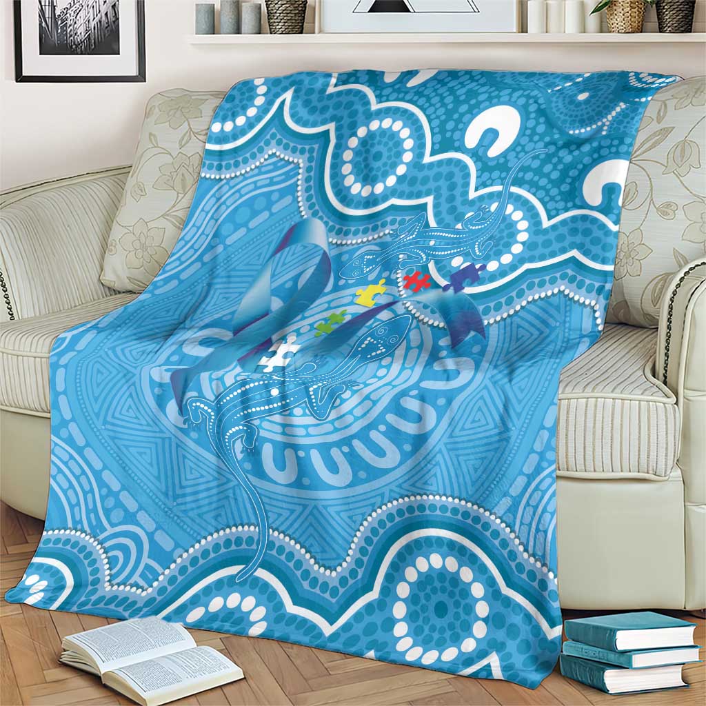 Australia Indigenous Blanket Blue Ribbon Lizards Autism Awareness - Aussie Hoodie