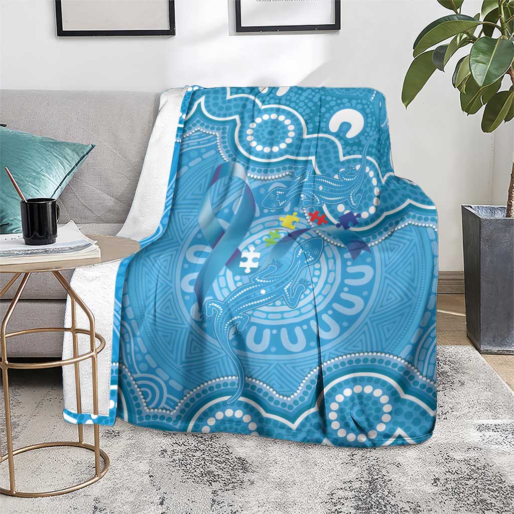 Australia Indigenous Blanket Blue Ribbon Lizards Autism Awareness - Aussie Hoodie