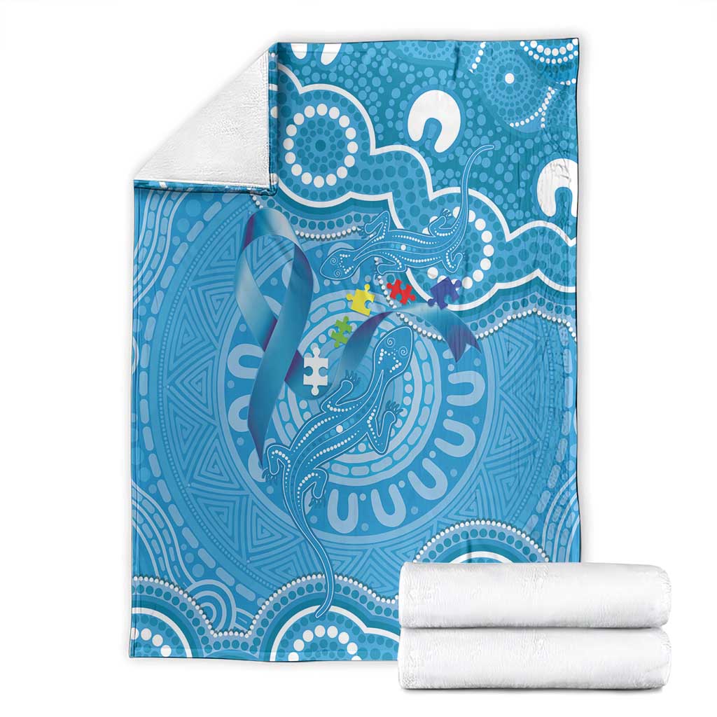 Australia Indigenous Blanket Blue Ribbon Lizards Autism Awareness - Aussie Hoodie