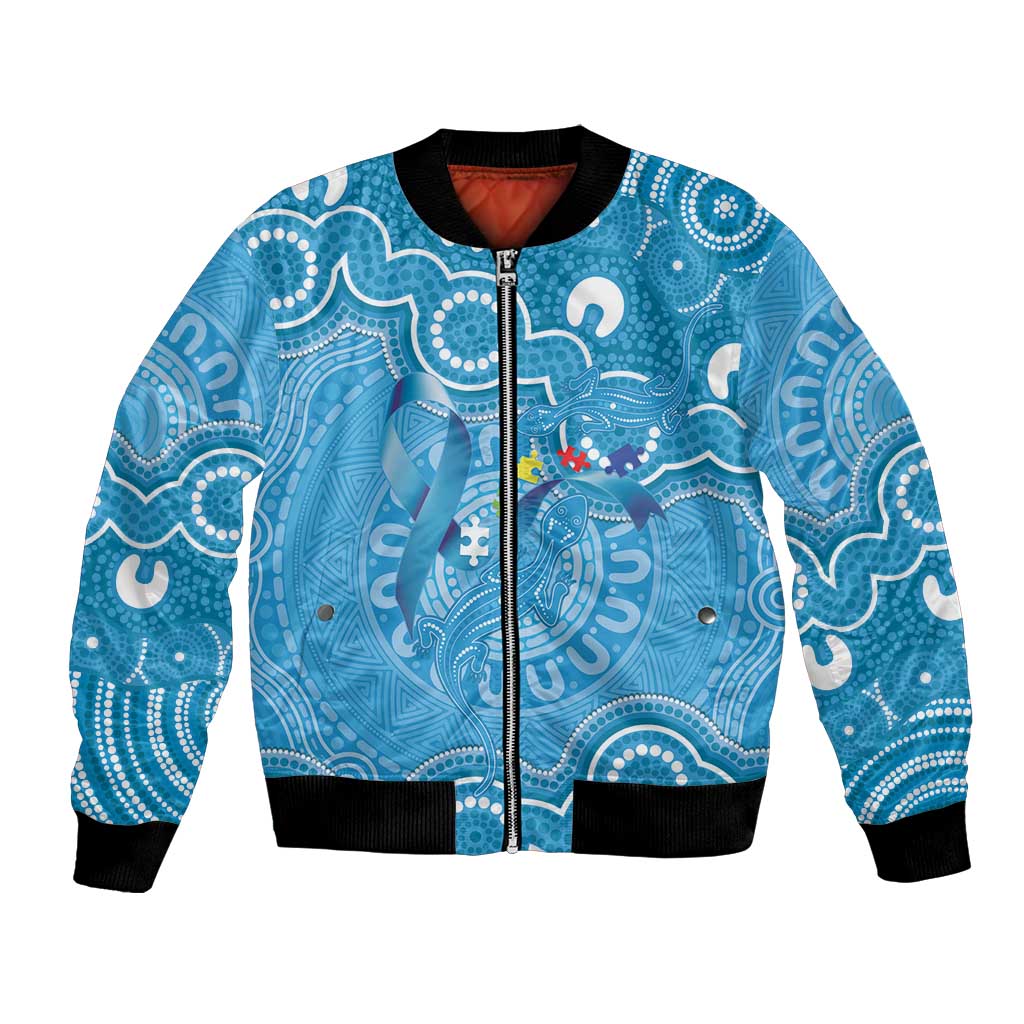 Australia Indigenous Bomber Jacket Blue Ribbon Lizards Autism Awareness - Aussie Hoodie