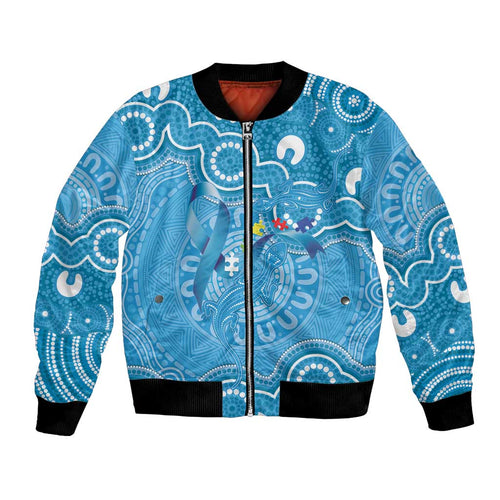 Australia Indigenous Bomber Jacket Blue Ribbon Lizards Autism Awareness - Aussie Hoodie