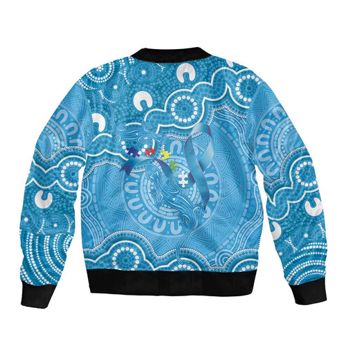 Australia Indigenous Bomber Jacket Blue Ribbon Lizards Autism Awareness - Aussie Hoodie