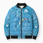 Australia Indigenous Bomber Puffer Jacket Blue Ribbon Lizards Autism Awareness - Aussie Hoodie