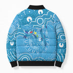 Australia Indigenous Bomber Puffer Jacket Blue Ribbon Lizards Autism Awareness - Aussie Hoodie