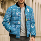 Australia Indigenous Bomber Puffer Jacket Blue Ribbon Lizards Autism Awareness - Aussie Hoodie