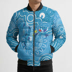 Australia Indigenous Bomber Puffer Jacket Blue Ribbon Lizards Autism Awareness - Aussie Hoodie