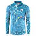 Australia Indigenous Button Sweatshirt Blue Ribbon Lizards Autism Awareness - Aussie Hoodie