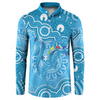Australia Indigenous Button Sweatshirt Blue Ribbon Lizards Autism Awareness - Aussie Hoodie