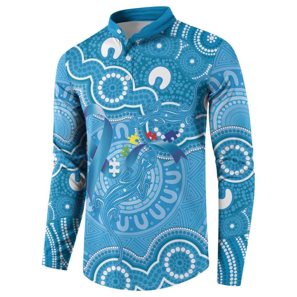 Australia Indigenous Button Sweatshirt Blue Ribbon Lizards Autism Awareness - Aussie Hoodie