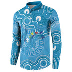 Australia Indigenous Button Sweatshirt Blue Ribbon Lizards Autism Awareness - Aussie Hoodie