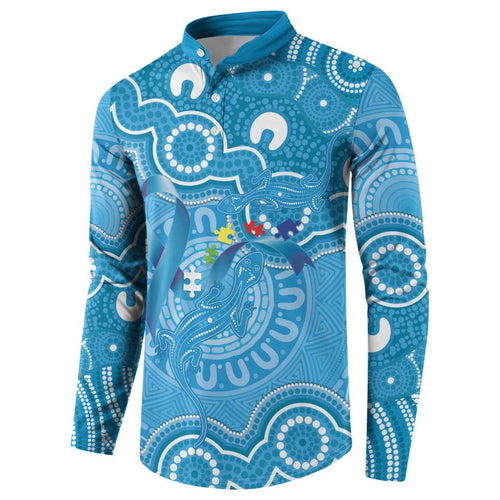 Australia Indigenous Button Sweatshirt Blue Ribbon Lizards Autism Awareness - Aussie Hoodie