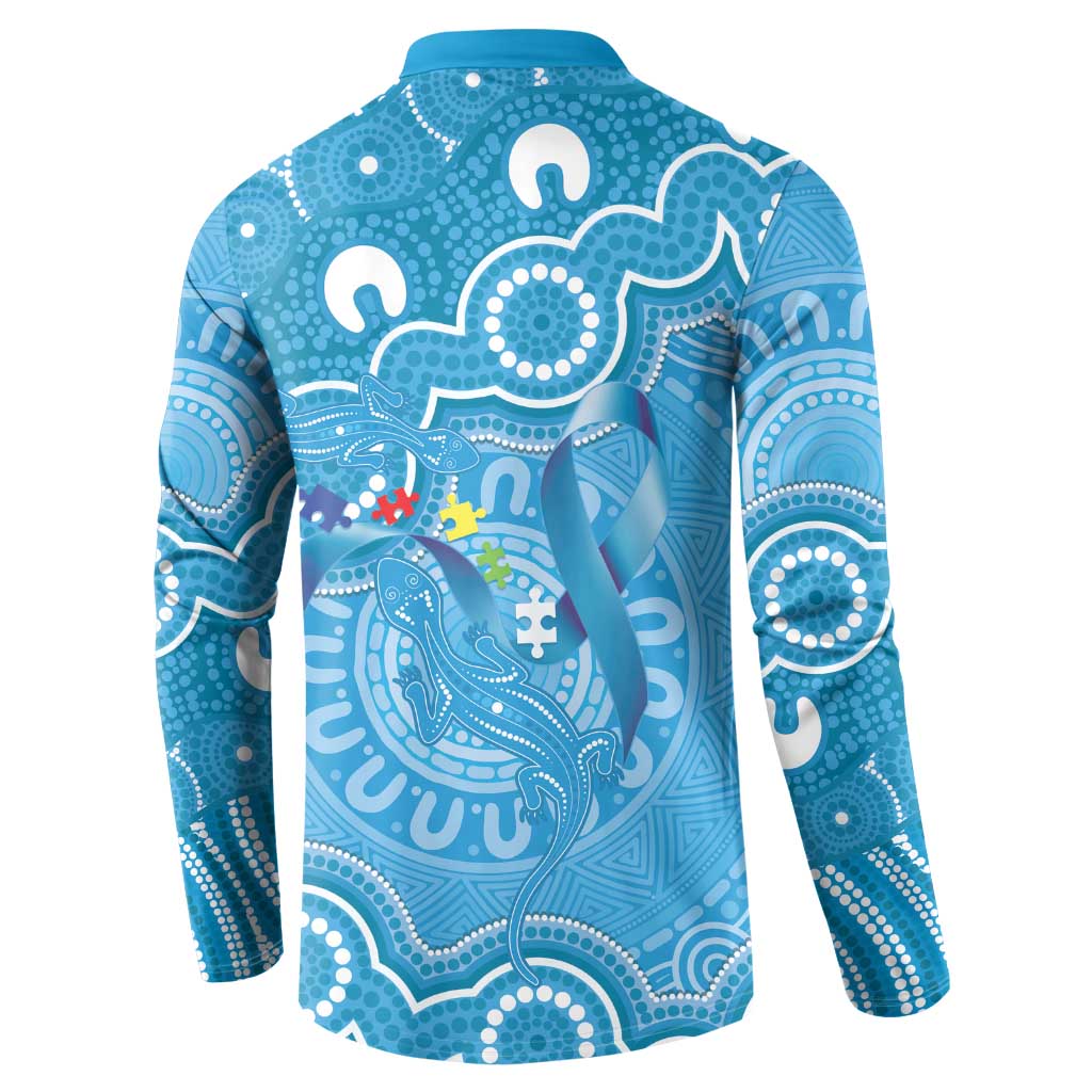 Australia Indigenous Button Sweatshirt Blue Ribbon Lizards Autism Awareness - Aussie Hoodie
