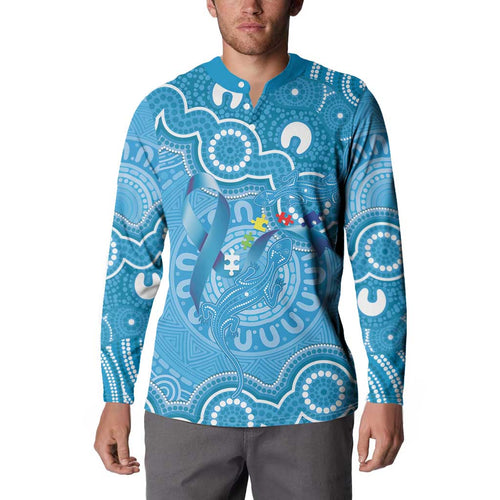 Australia Indigenous Button Sweatshirt Blue Ribbon Lizards Autism Awareness - Aussie Hoodie