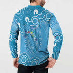 Australia Indigenous Button Sweatshirt Blue Ribbon Lizards Autism Awareness - Aussie Hoodie