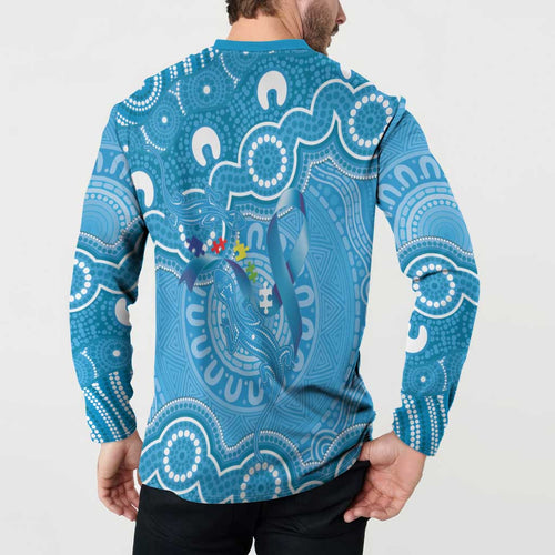 Australia Indigenous Button Sweatshirt Blue Ribbon Lizards Autism Awareness - Aussie Hoodie