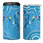 Australia Indigenous 4 in 1 Can Cooler Tumbler Blue Ribbon Lizards Autism Awareness - Aussie Hoodie