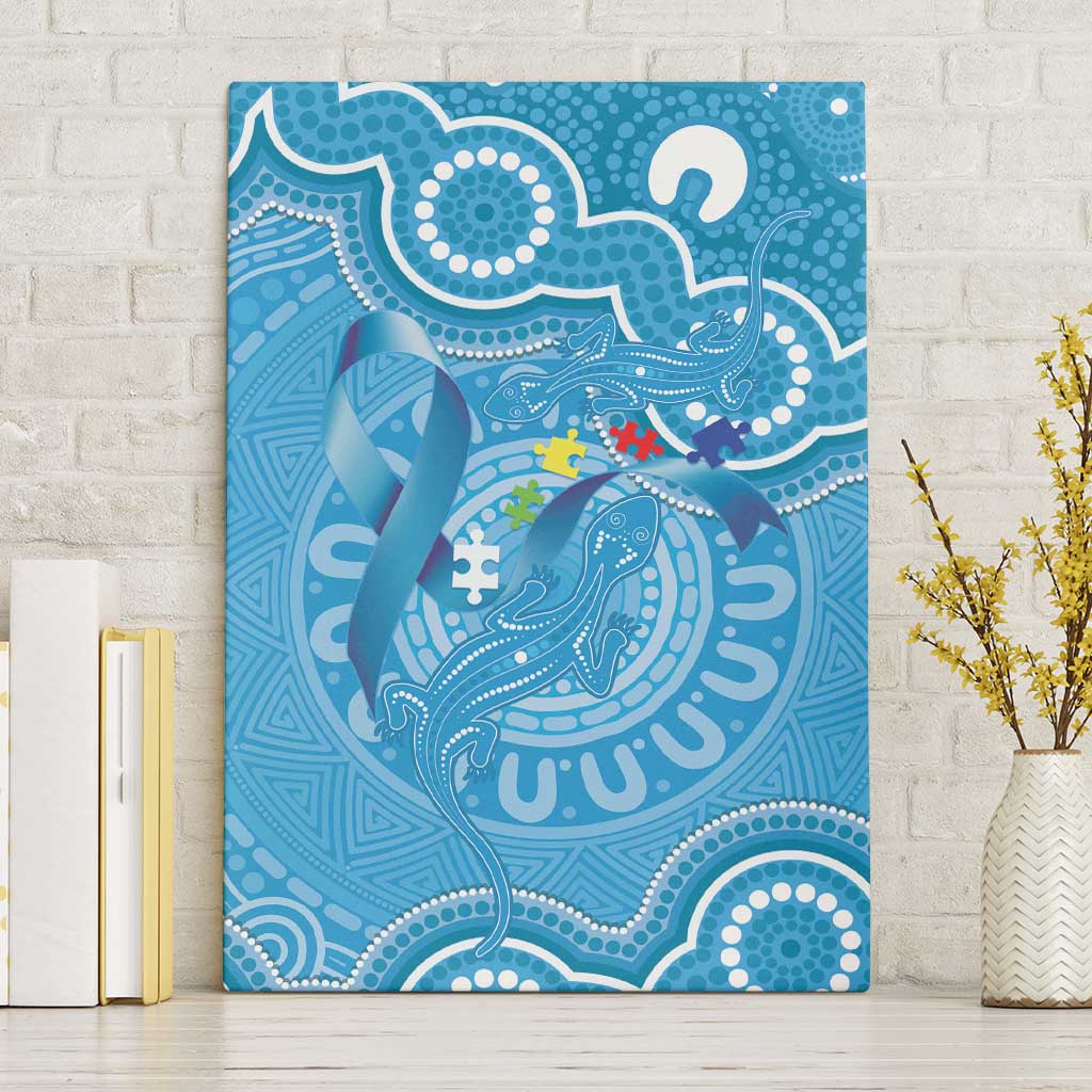 Australia Indigenous Canvas Wall Art Blue Ribbon Lizards Autism Awareness - Aussie Hoodie