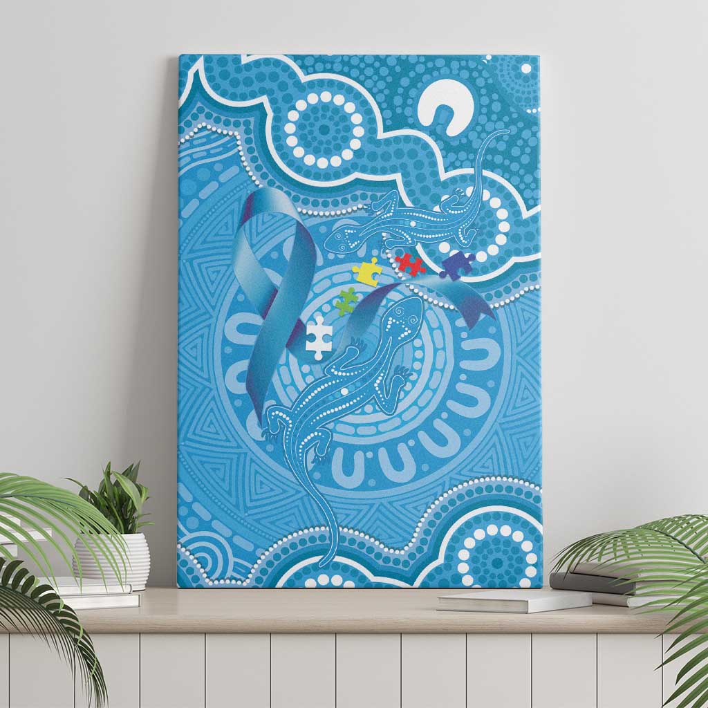 Australia Indigenous Canvas Wall Art Blue Ribbon Lizards Autism Awareness - Aussie Hoodie