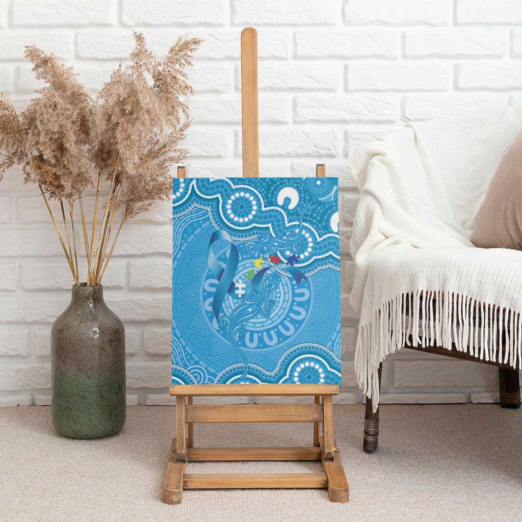 Australia Indigenous Canvas Wall Art Blue Ribbon Lizards Autism Awareness - Aussie Hoodie
