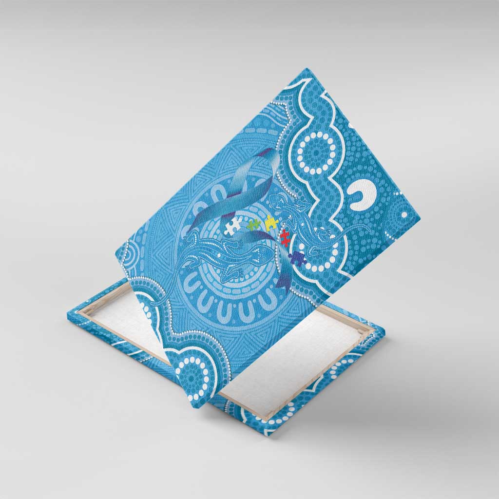 Australia Indigenous Canvas Wall Art Blue Ribbon Lizards Autism Awareness - Aussie Hoodie
