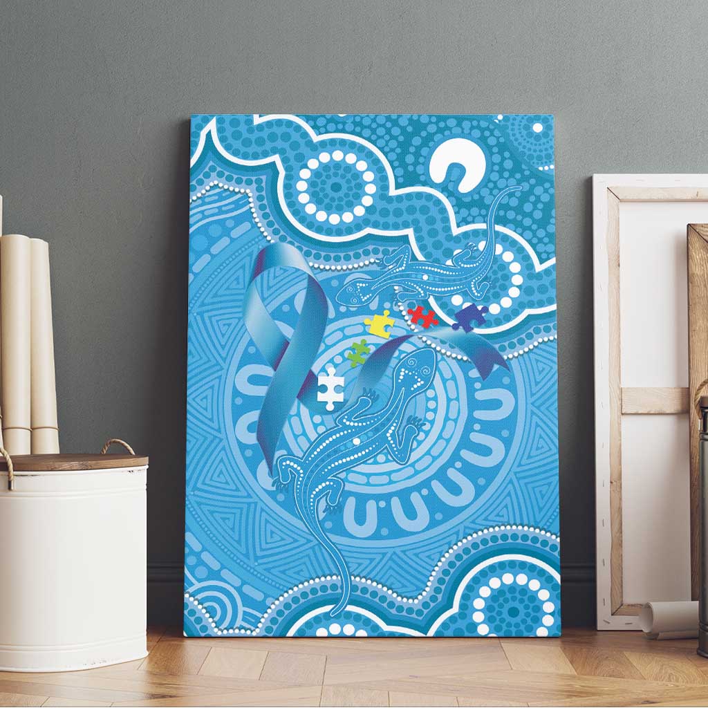 Australia Indigenous Canvas Wall Art Blue Ribbon Lizards Autism Awareness - Aussie Hoodie
