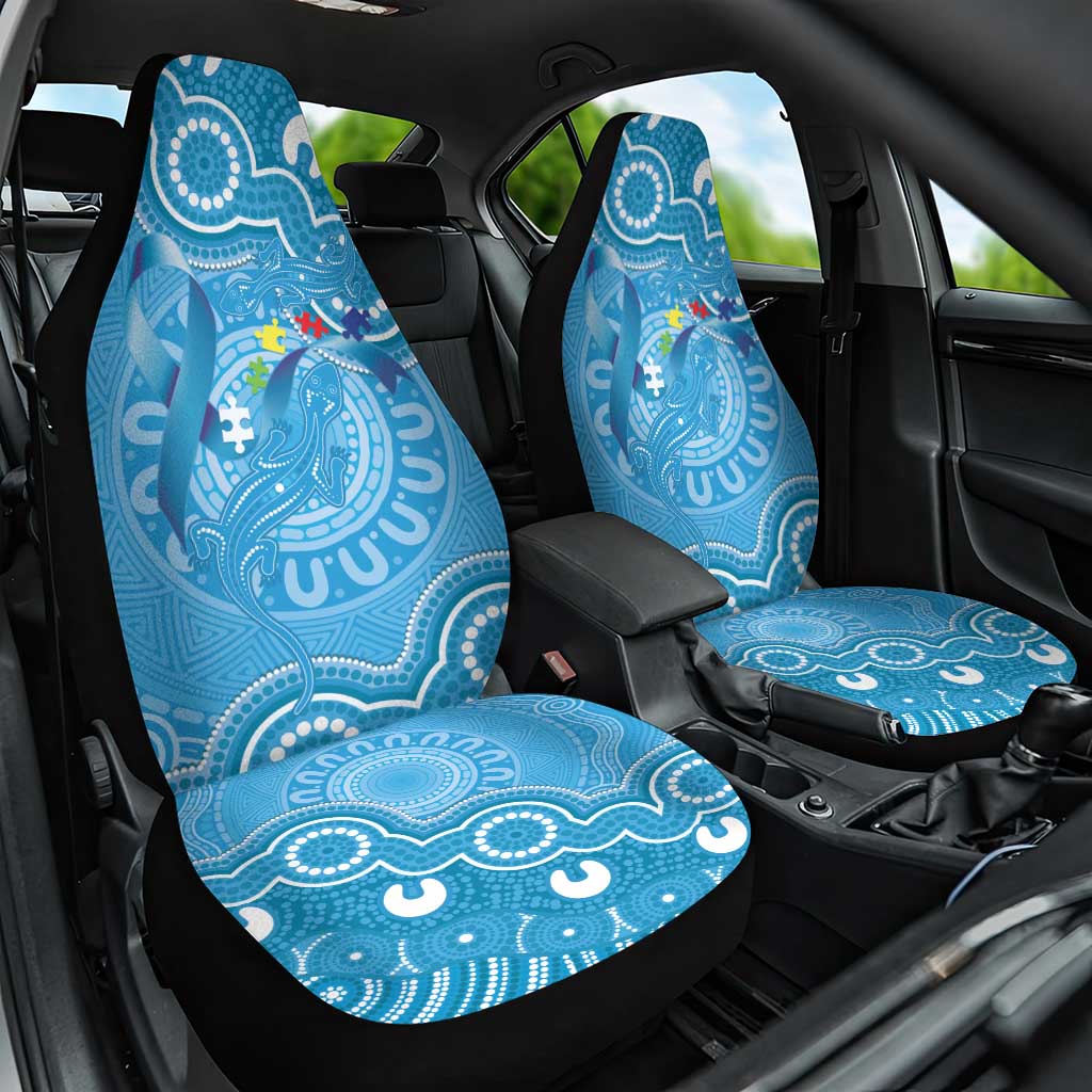 Australia Indigenous Car Seat Cover Blue Ribbon Lizards Autism Awareness - Aussie Hoodie