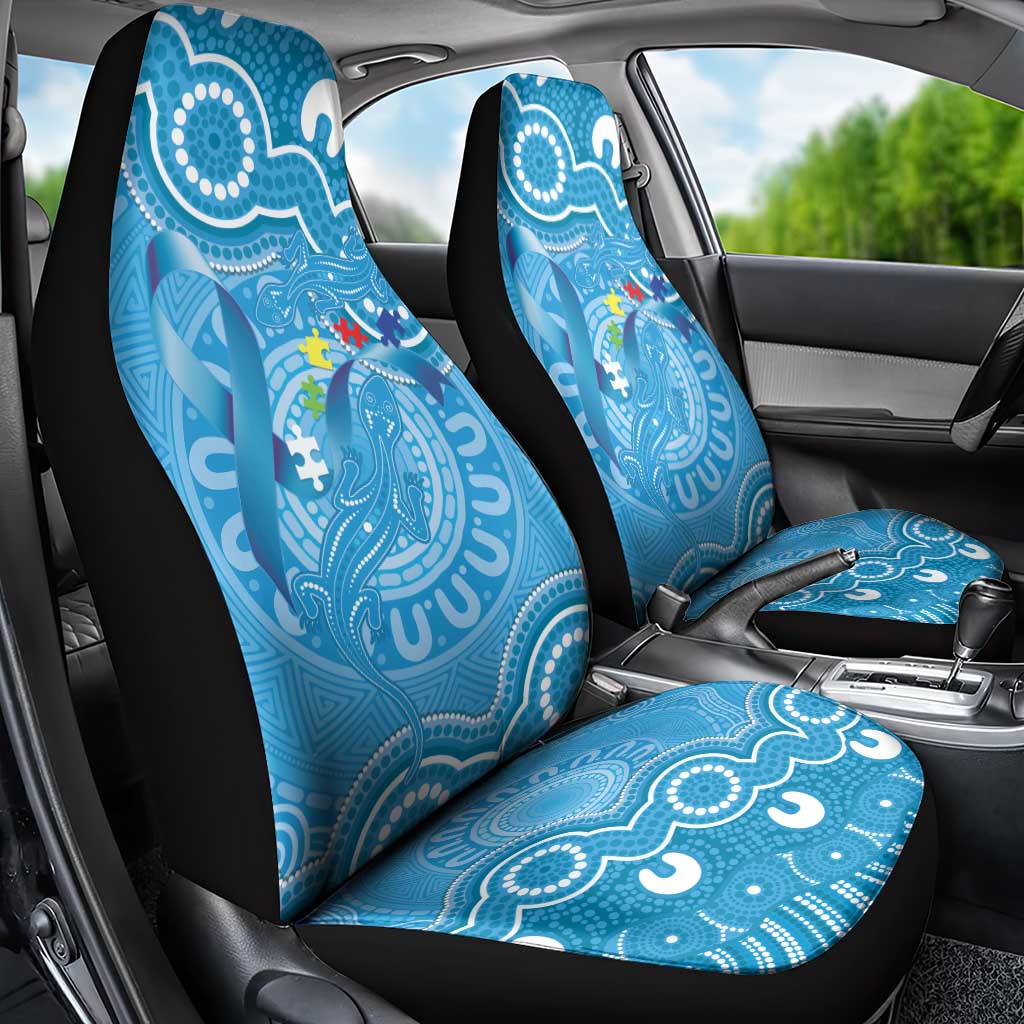 Australia Indigenous Car Seat Cover Blue Ribbon Lizards Autism Awareness - Aussie Hoodie